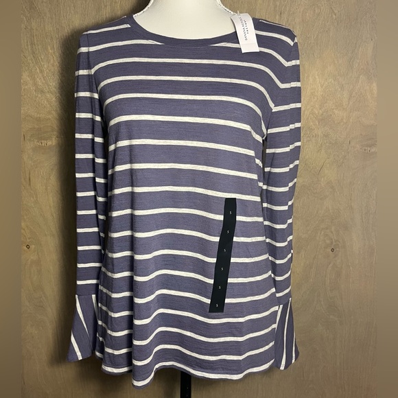 Banana Republic Malibu Tee purple/white stripes flare cuff size S - Picture 1 of 10